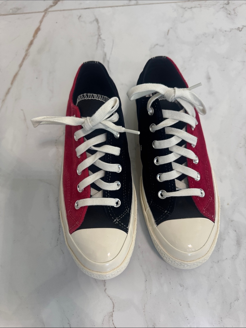Converse Black and Red Low-Top Canvas Sneakers with White Laces